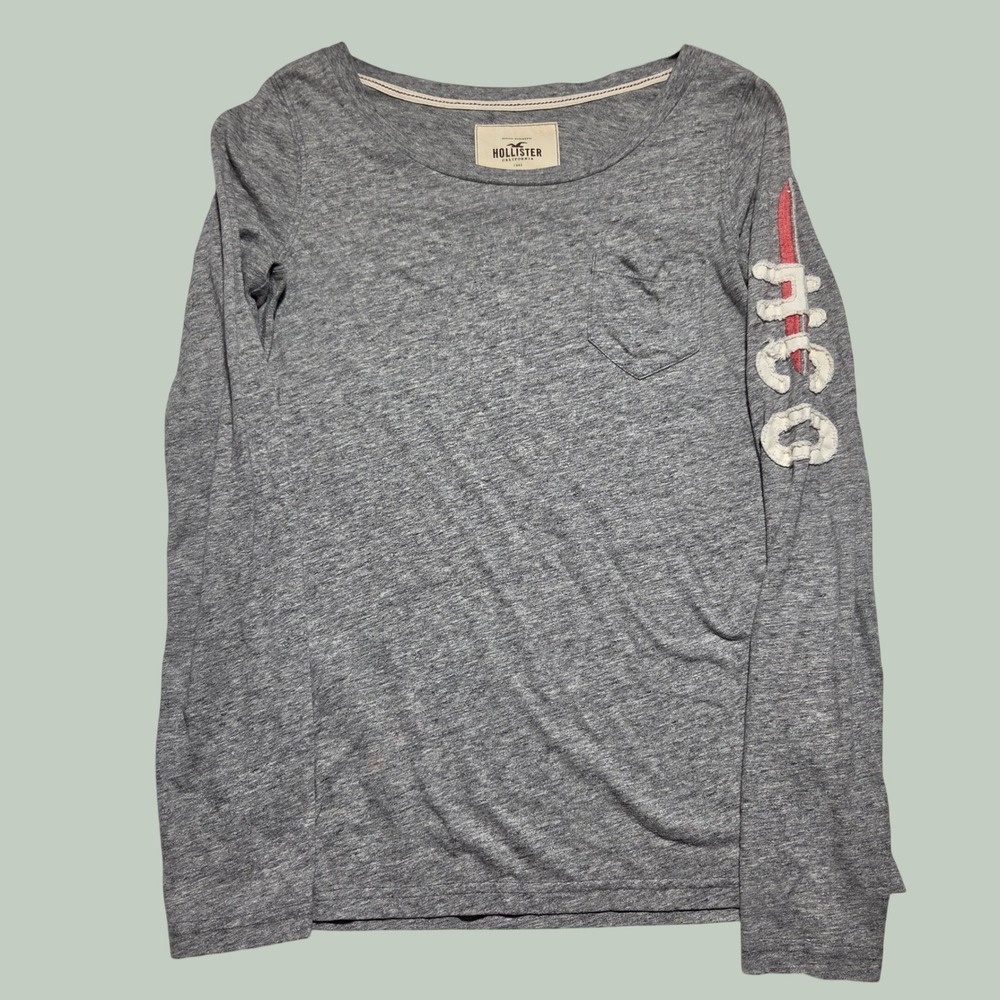 Hollister Y2K Heather Grey Long Sleeve Graphic T-Shirt Del Mar Champs HCO Medium